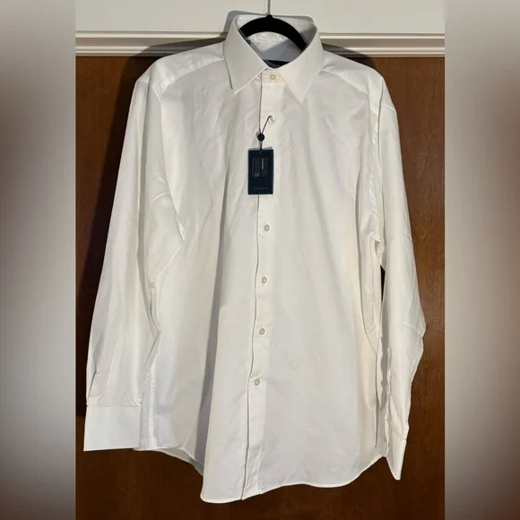 David Donahue White Dress Shirt. 34/35 Sleeves. 17.5 Neck. Trim Fit. - Picture 2 of 12